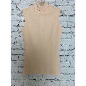Vtg 60's 70's Jack Winter Peach Ribbed Sleeveless Turtleneck Disco S-L